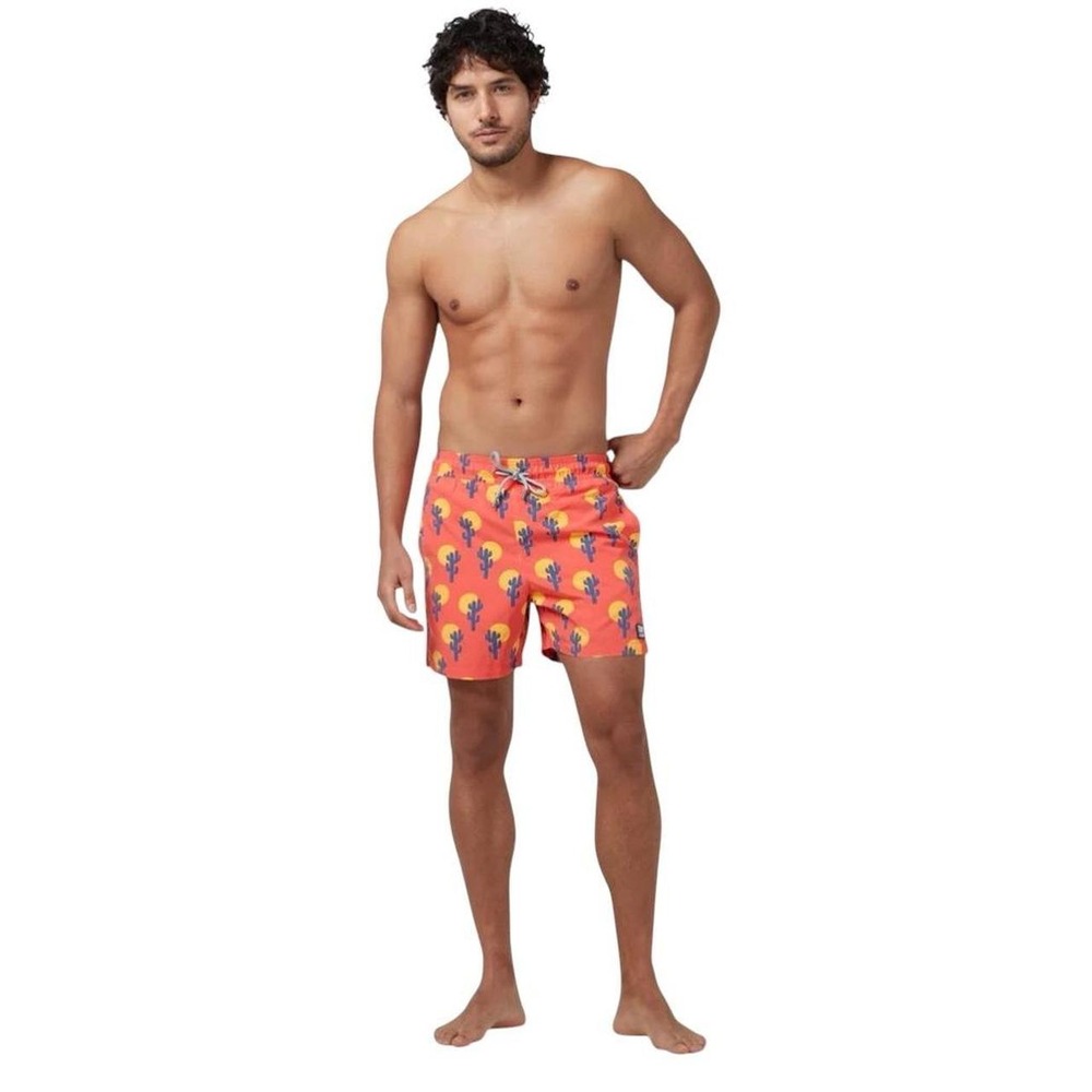 Tom Teddy Men's XL Deep Rose Cactus Lined Swim Shorts EUC